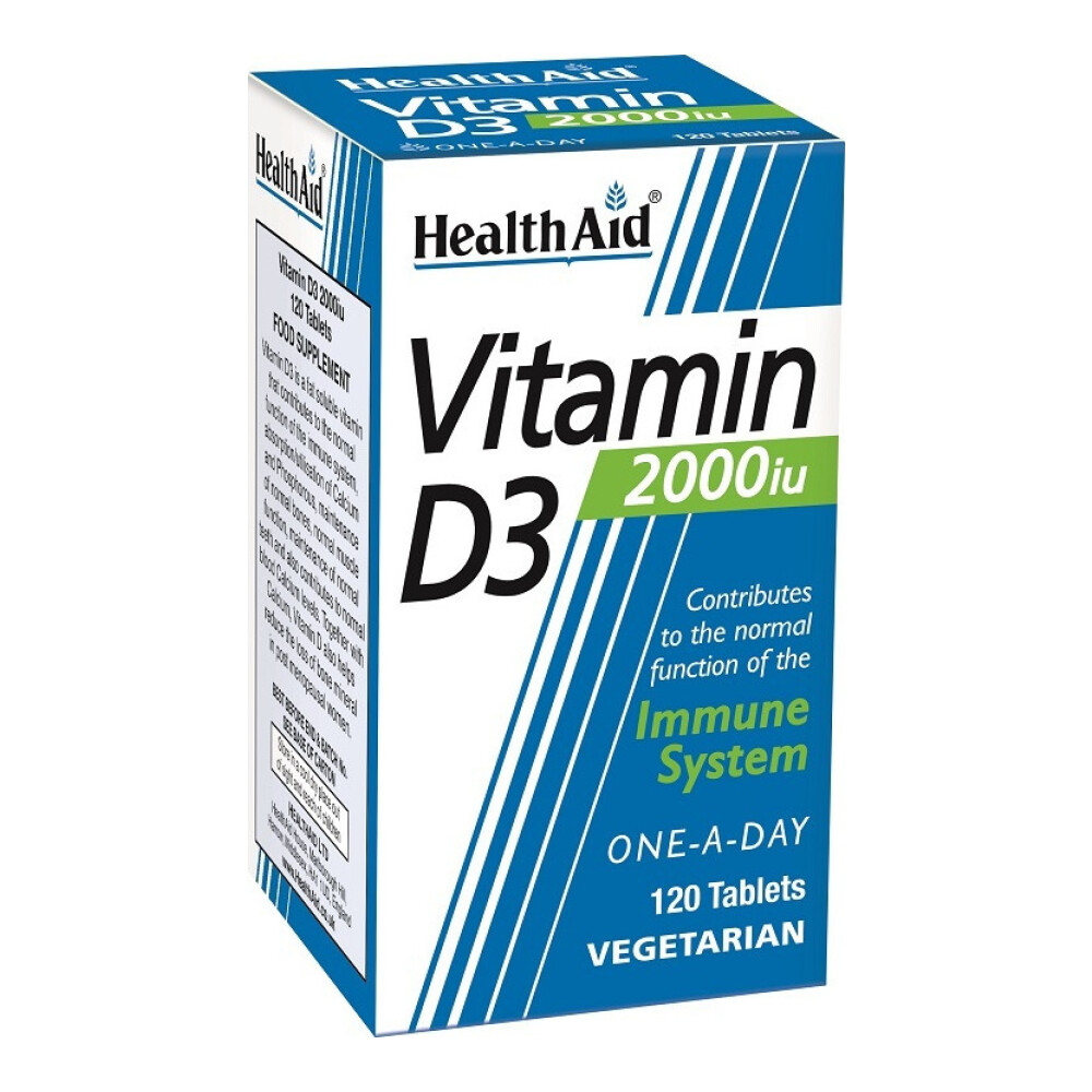 Health Aid Vitamin D3 2000iu Συμπλήρωμα Διατροφής με Βιταμίνη D3 για τη Φυσιολογική Λειτουργία του Ανοσοποιητικού 120tabs.